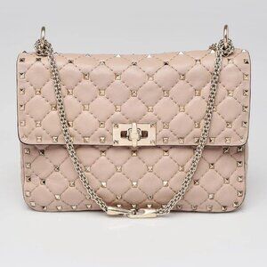 Valentino Beige Quilted Nappa Leather Rockstud Spike Small Shoulder Bag